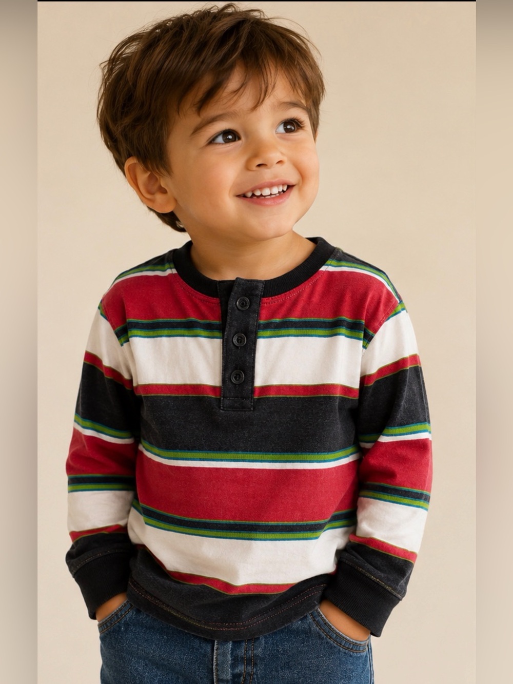 Vintage 90’s Baby Guess Striped Henley Shirt Size 2T 3T Made In USA 90’s Toddler